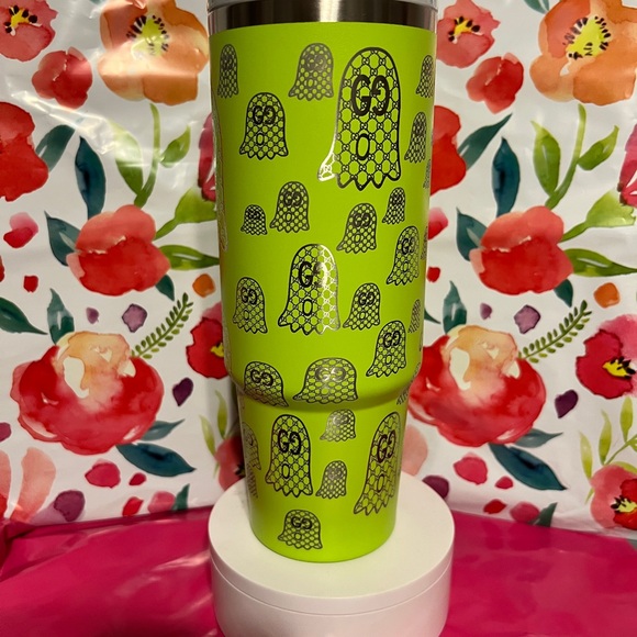 Stanley Neon Green Tumbler with Ghost Design 30oz - Picture 2 of 4
